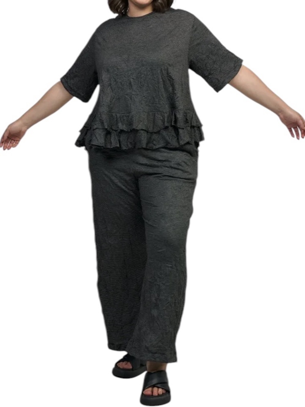 Alembika Summer Storm Striped Crinkle Pants Wide Leg Black White Size 6 US 16-18
